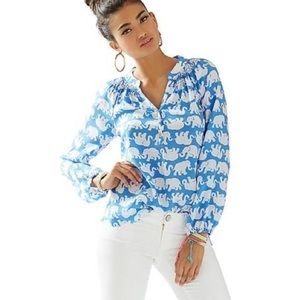 Lilly Pulitzer Tusk in Sun Elsa Top Silk Blouse Size M Women’s